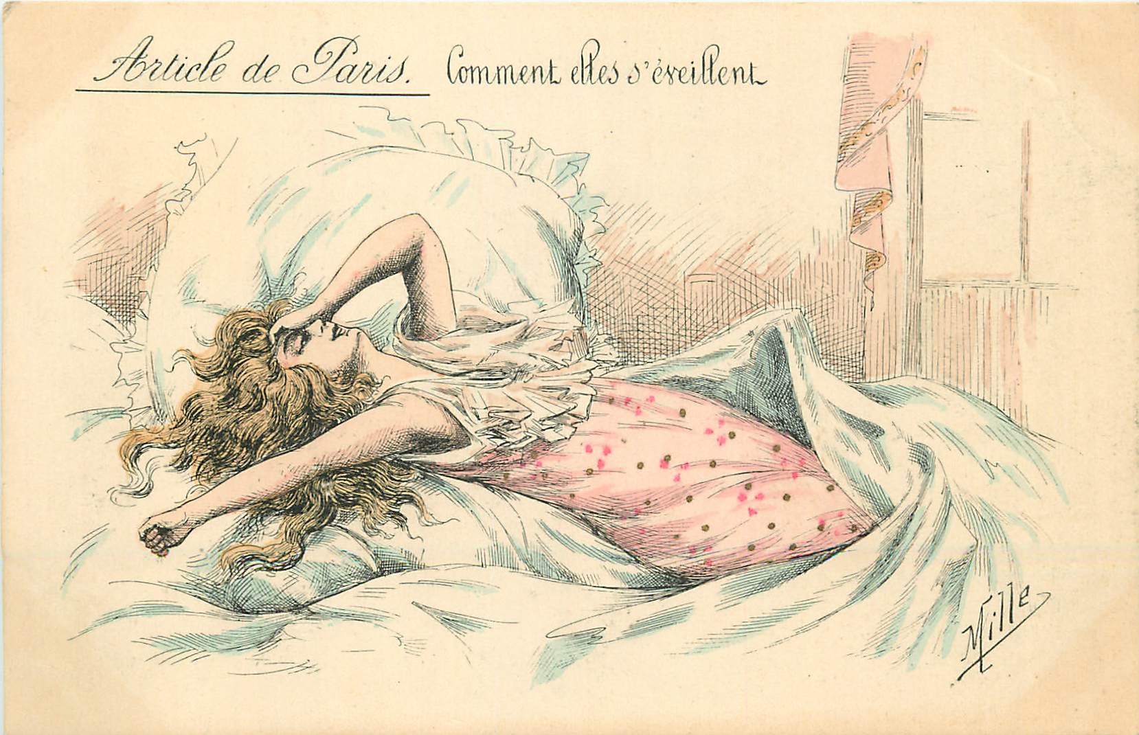 Illustrateur MILLE. Article de Paris, comment elles s'éveillent