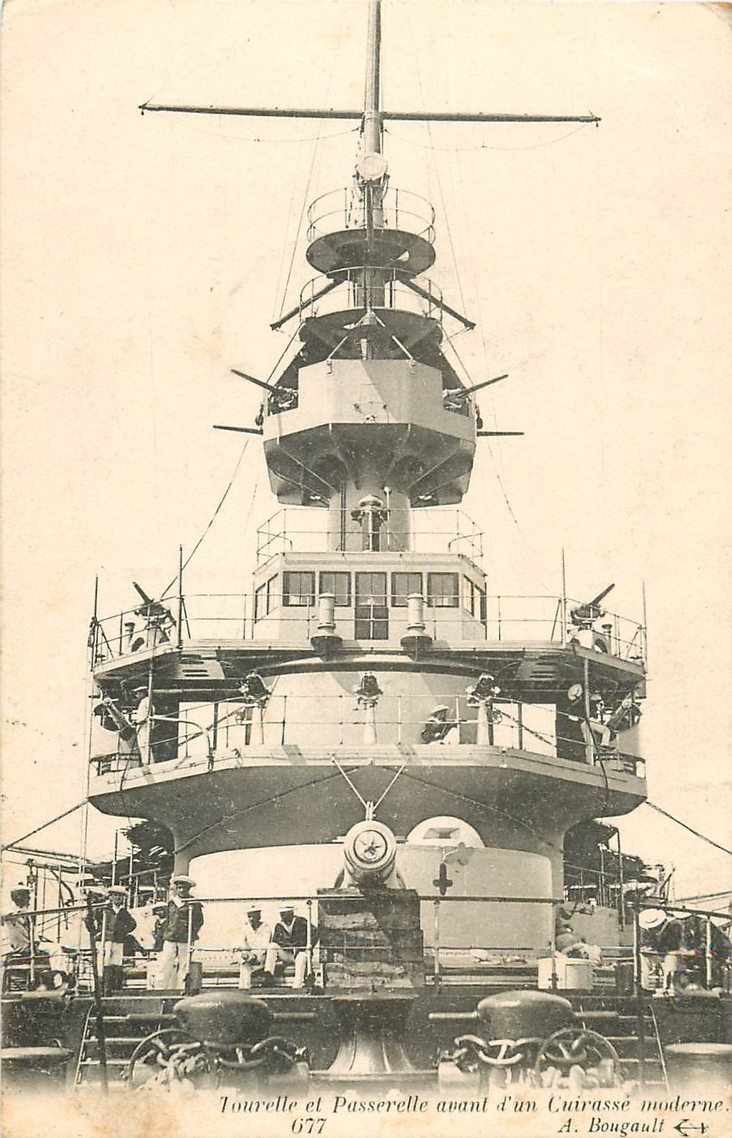 Transports Guerre. Tourelle et Passerelle avant d'un CUIRASSE moderne 1906