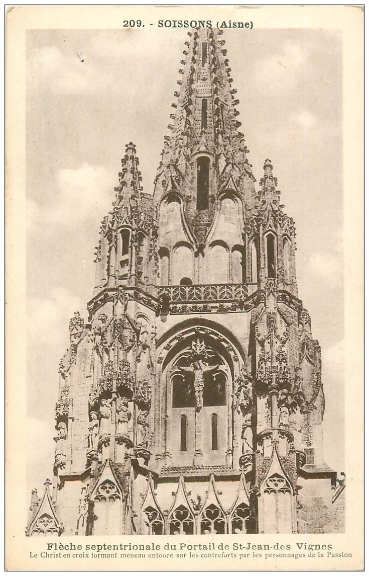 carte postale ancienne 02 SOISSONS. Abbaye Saint-Jean des Vignes. Portail et Flèche