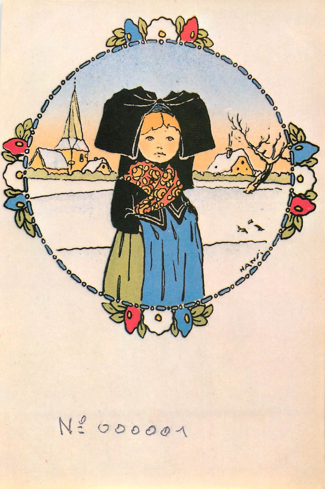 HANSI WALTZ. Gosses d'Alsace. Illustration n°001 tirée du livre illustration pour Salon Cartophilique Mulhouse 1979