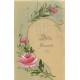 FLEURS. Doux souvenir. Roses peintes à la main sur celluloïd 1917
