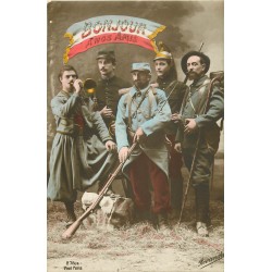 GUERRE 1914-18 SOLDATS MILITAIRES POILUS. Bonjour à nos Amis