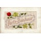 FANTAISIES A SYSTEMES. Carte fils de soie brodés sur un voile " PORTE-BONHEUR " 1919