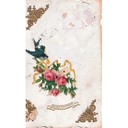 Carte avec ajoutis Fleurs Moineau et décoration. Heureux anniversaire 1908