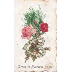 Carte avec ajoutis Fleurs et véritable brindilles. Bonne Année 1907