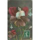Carte postale montage surréalisme plastifiée. FEMME FLEUR 1908