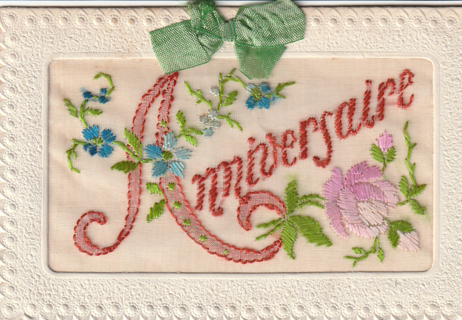 Carte Postale Brodée Ancienne – Thème Fleur Et Bateau – Années 1910 – France – Écrite