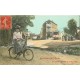 93 ROMAINVILLE. Carte montage Cycliste avec Tramway et Hôtel Restaurant derrière 1908
