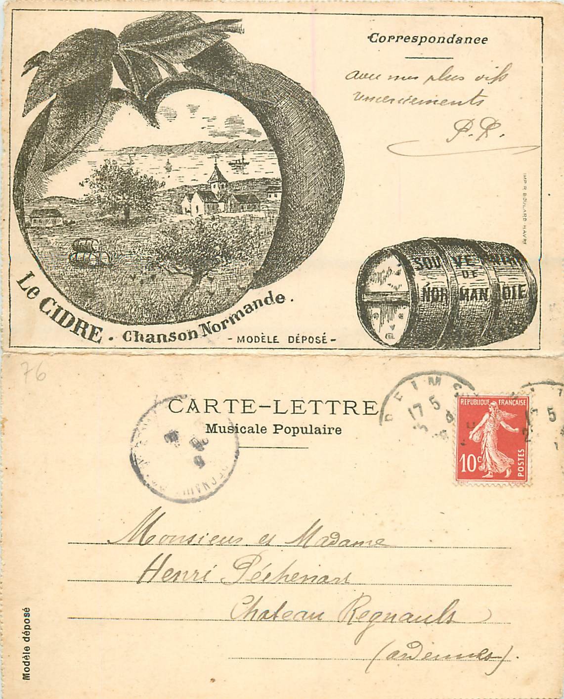 76 LE HAVRE. Chanson normande sur le Cidre par Lechantre vers 1909