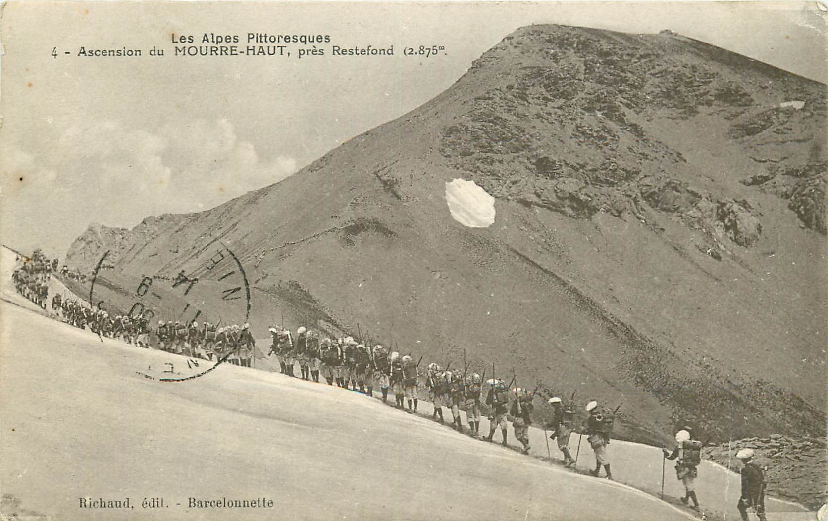 04 MOURRE-HAUT. Ascension par des soldats tampon du 3° Bataillon des Chasseurs Alpins 1914