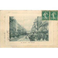 59 LILLE. Rue Nationale 1911 voitures anciennes et tramway électrique