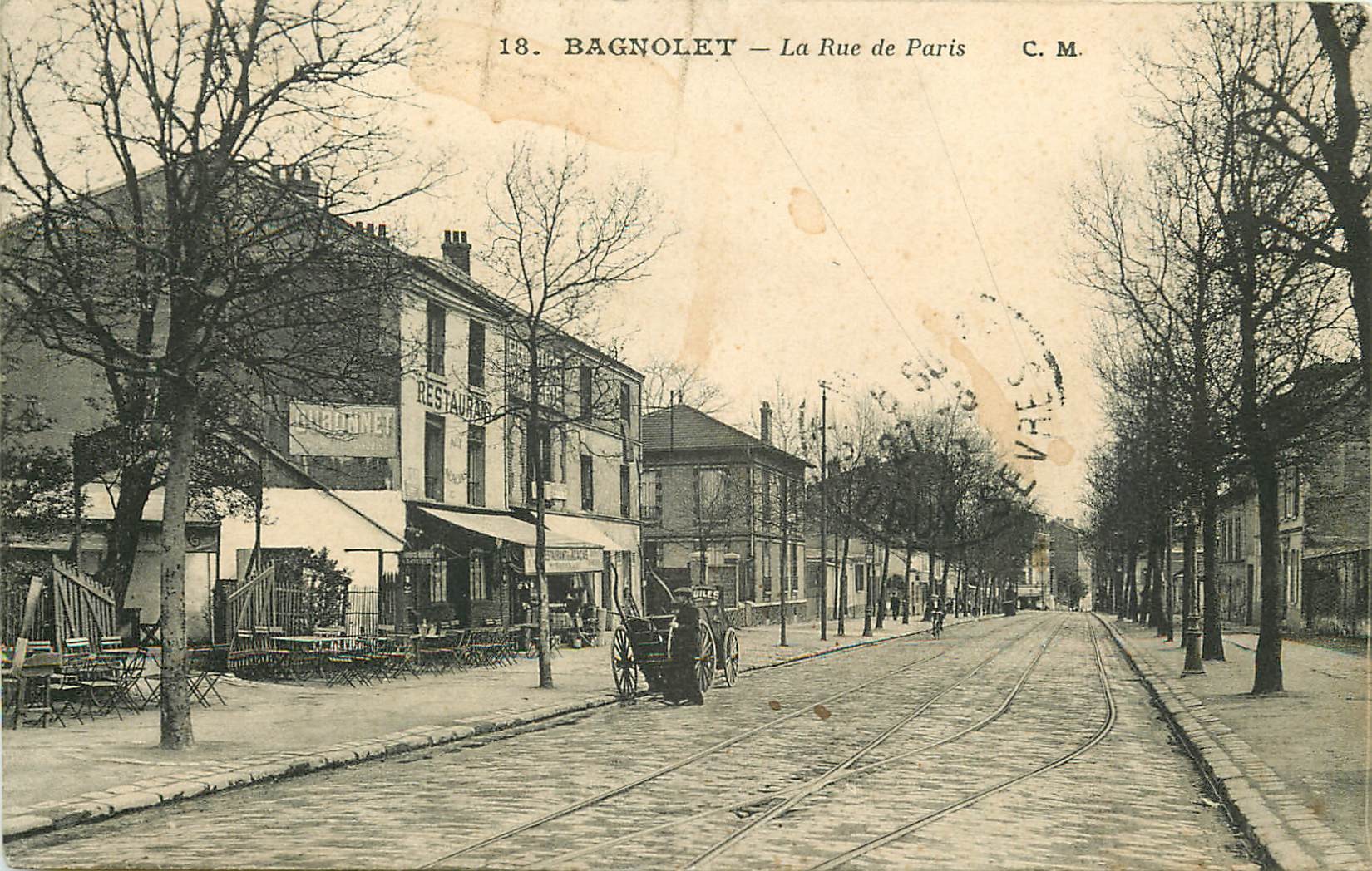 93 BAGNOLET. Restaurant Riquier " Aux Acacias " 84 rue de Paris 1917 rue disparue de nos jours...