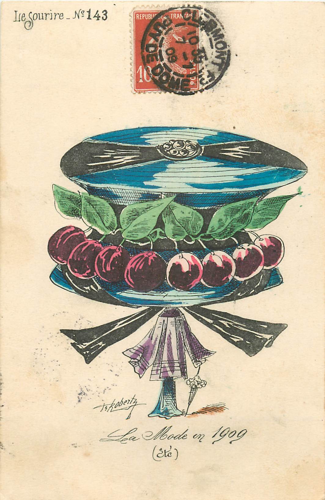 LA MODE en 1909. Superbe chapeau " Le Sourire n° 143 " par Roberty