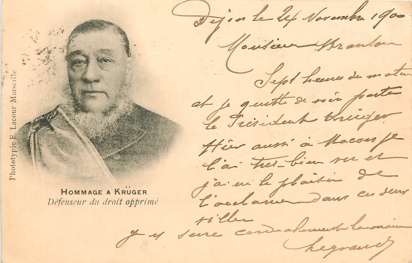 AFRIQUE DU SUD. 1900 Hommage à Krüger défenseur du droit opprimé 1900