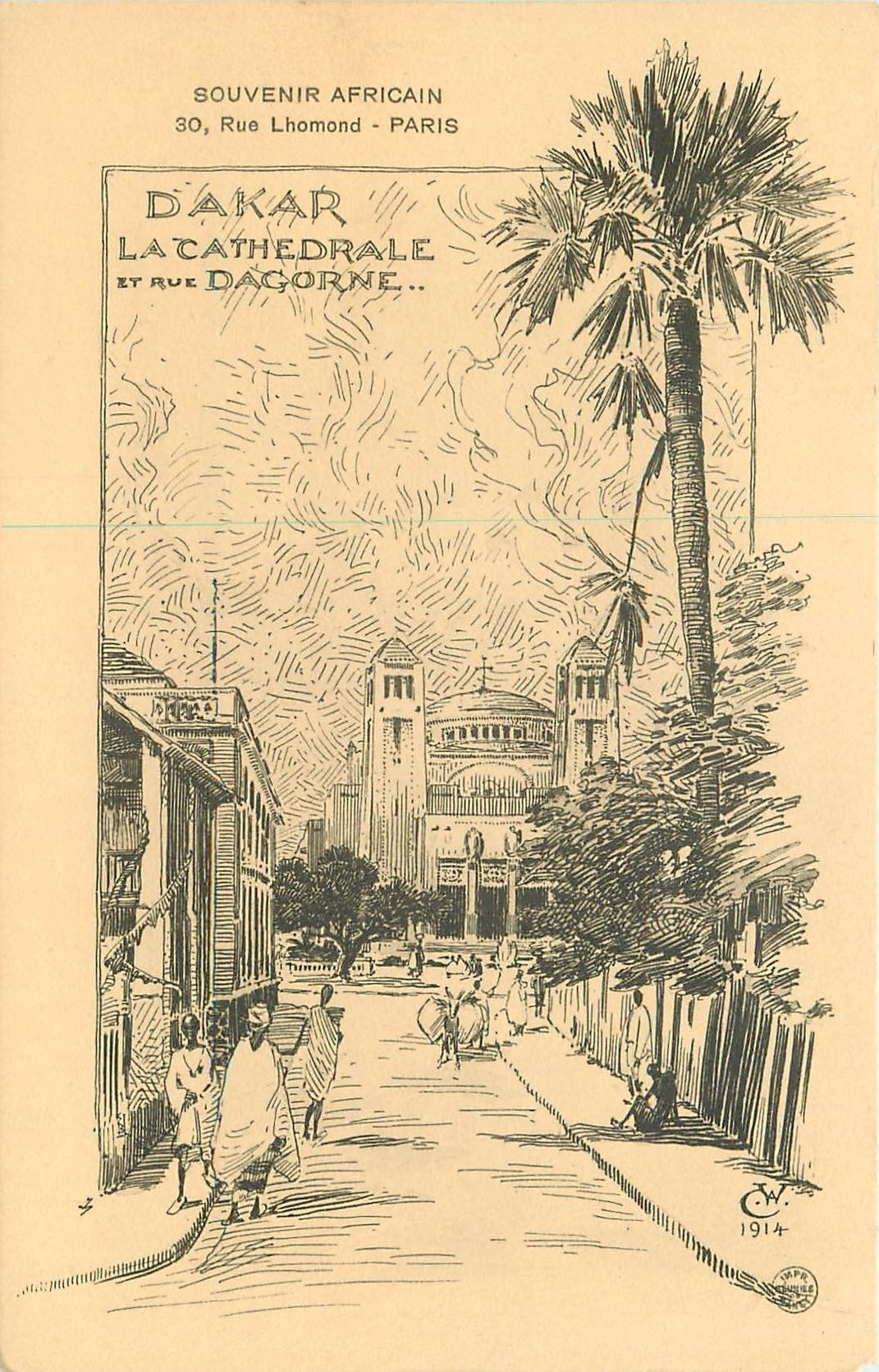 SENEGAL. Cathédrale de Dakar rue Dagorne sur un dessin de 1914