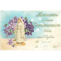 03 GARNAT. Première Communion à l'Eglise 1905 avec communiante en ajoutis