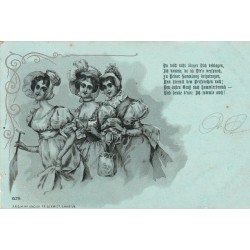 FANTAISIE PAR FR. SCHMIDT. Trois jolies élégantes avec chapeau à la mode 1900