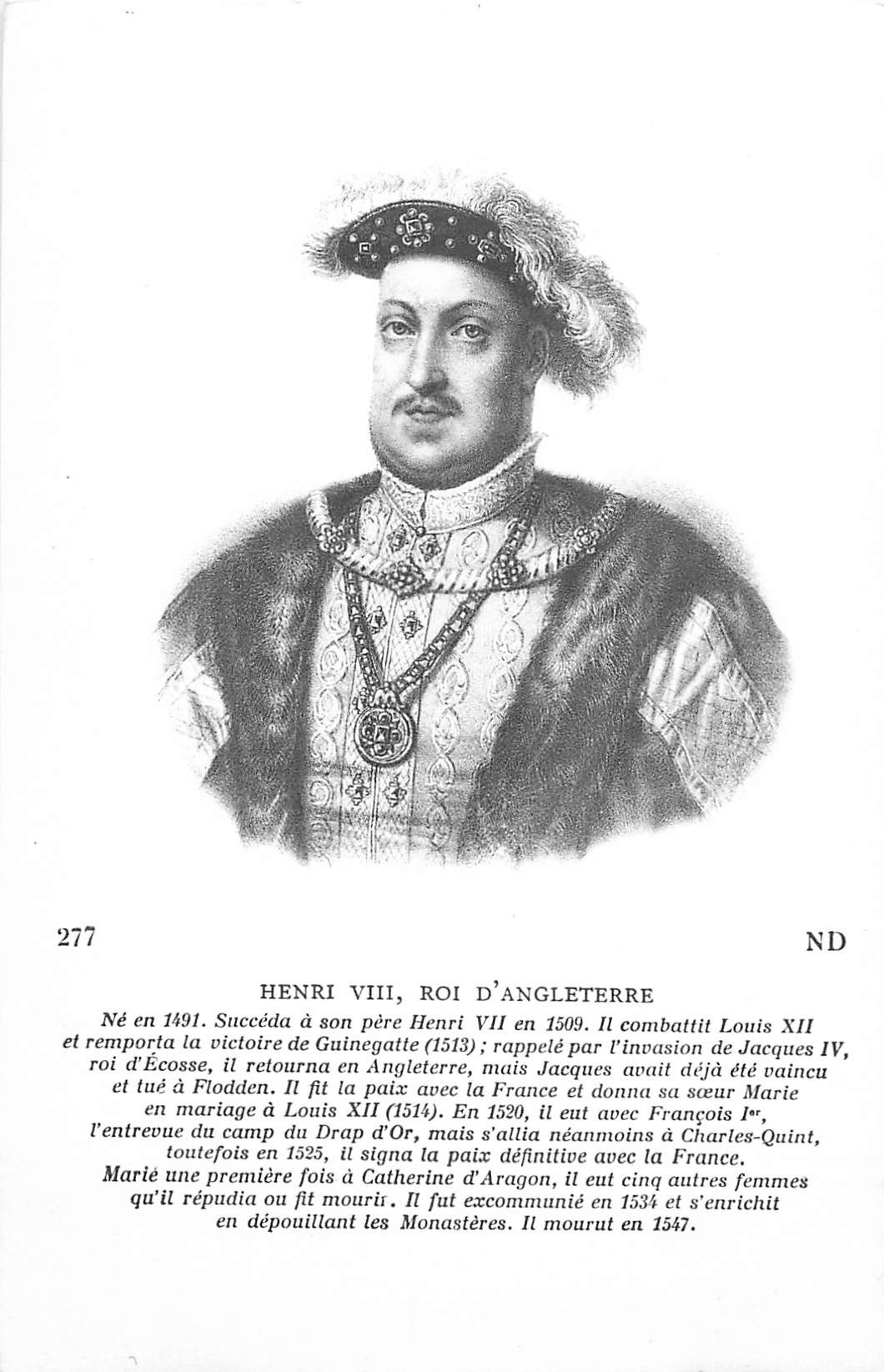 Personnages célèbres. HENRI VIII Roi d'Angleterre