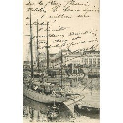 carte postale ancienne 14 TROUVILLE. Yacht dans le Port et le Casino 1921. Timbre manquant