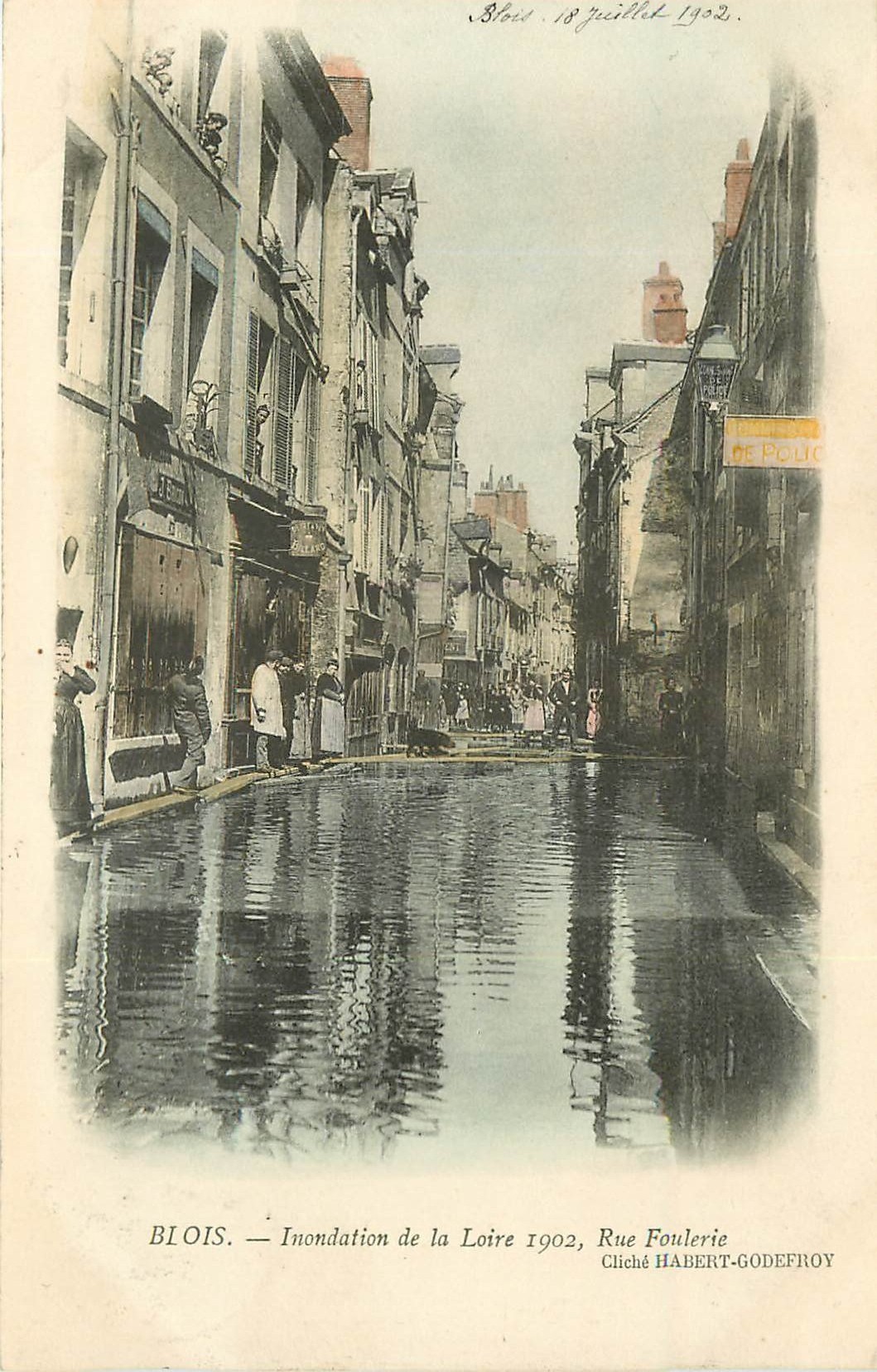 41 BLOIS. Inondation de la Loire 1902 rue Foulerie colorisée