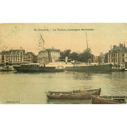 carte postale ancienne 14 TROUVILLE. Bateau La Touques Compagnie Normande. Carte toilée timbre absent