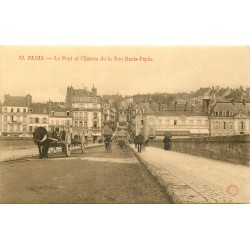 41 BLOIS. Attelage charrette sur le Pont et entrée rue Denis Papin