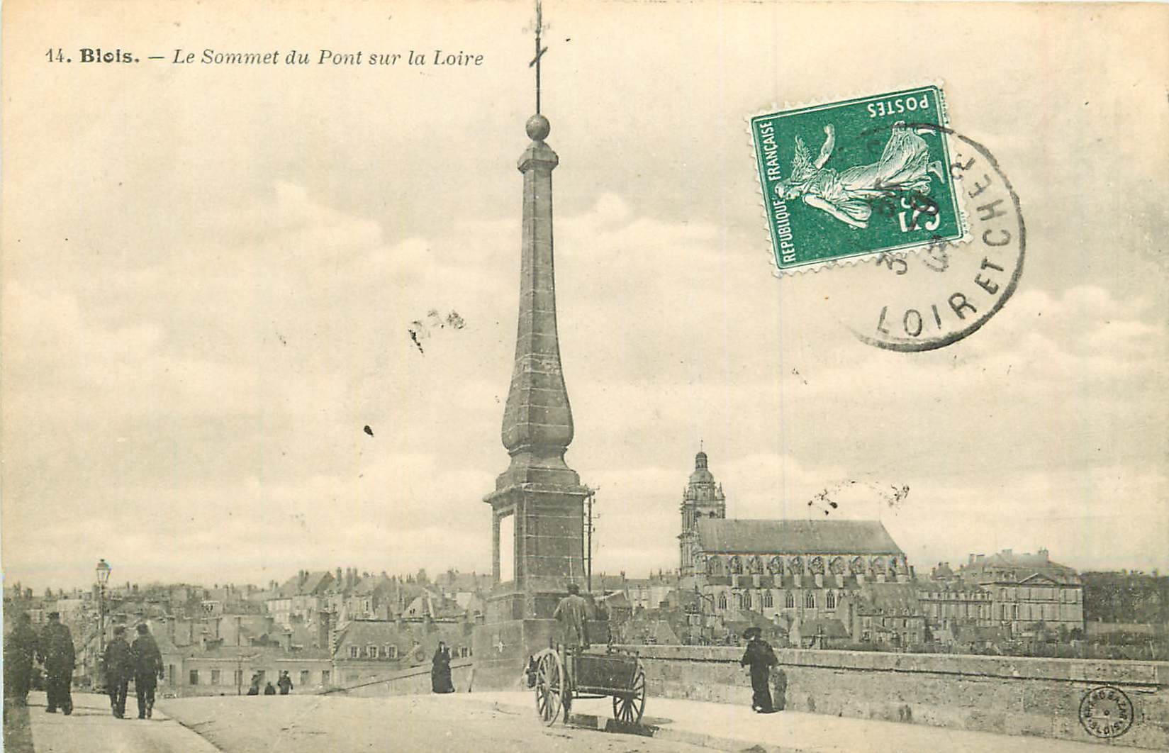 41 BLOIS. Le Sommet du Pont sur la Loire avec attelage 1908