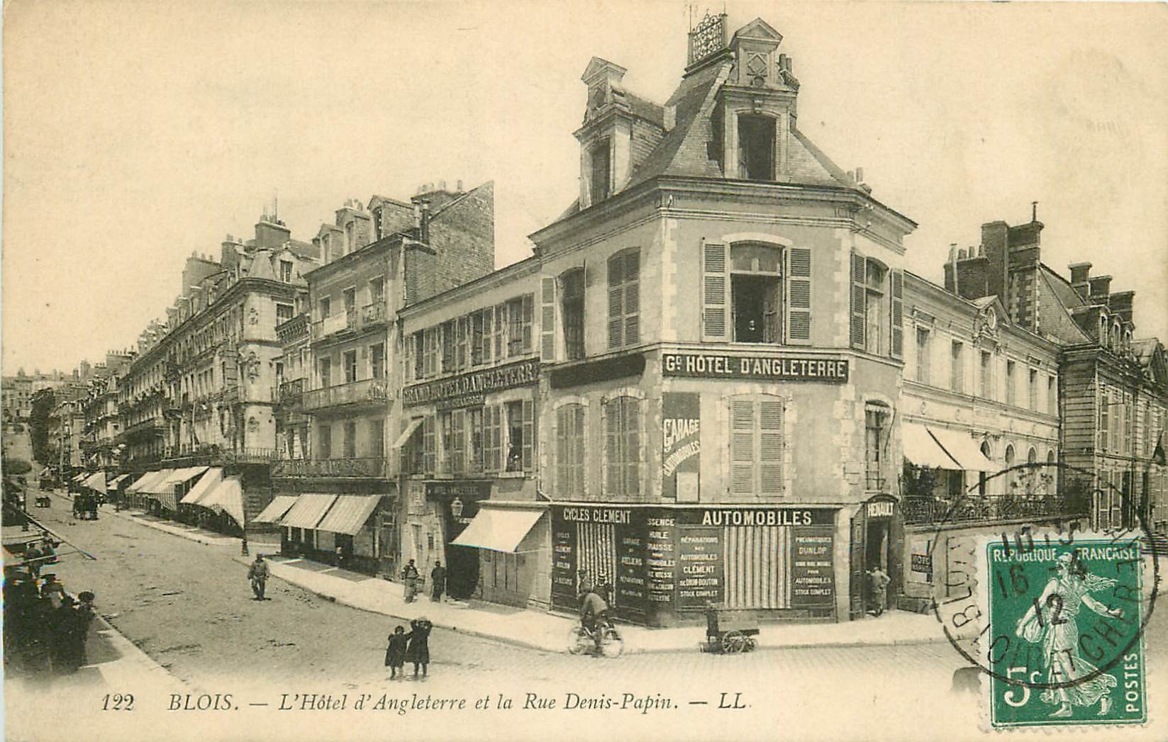 41 BLOIS. Hôtel d'Angleterre et cycles Clément rue Denis Papin 1912