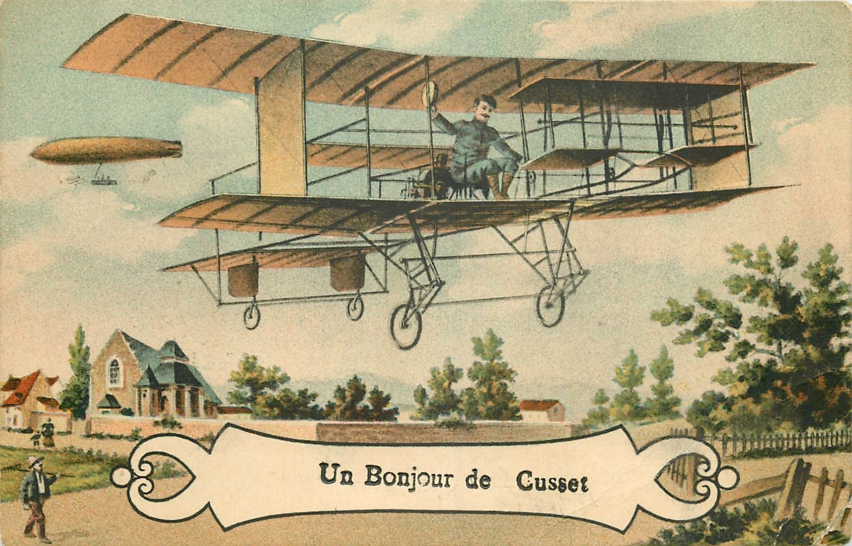 03 CUSSET. Un Bonjour sur Aéroplane et dirigeable