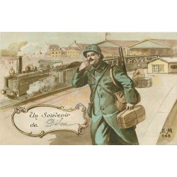 21 DIJON. Un Souvenir d'un Poilu en Gare carte montage 1916