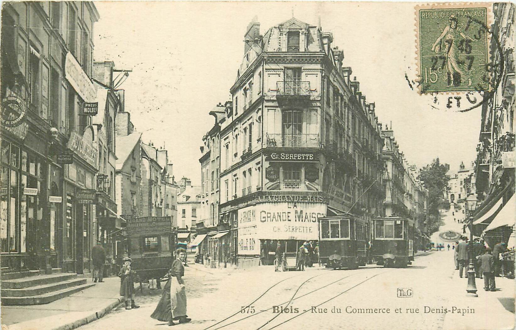 41 BLOIS. Fiacre du Grand Hôtel et Tramways rues du Commerce et Papin 1918