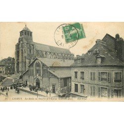 carte postale ancienne 14 LISIEUX. Halle au Beuure et Eglise Saint-Jacques 1913