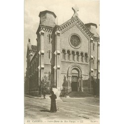 06 CANNES. Femme avec ombrelle devant Notre-Dame du Bon Voyage 1918