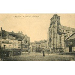 carte postale ancienne 14 LISIEUX. Coiffeur, Grande Brûlerie et Saint-Jacques 1928