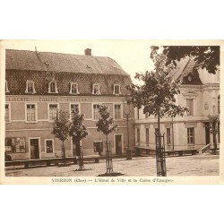 2 x cpa 18 VIERZON. Caisse Epargne Hôtel de Ville et Ecole Nationale Professionnelle 1919