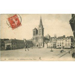 carte postale ancienne 14 LISIEUX. Cathédrale Place Thiers 1914