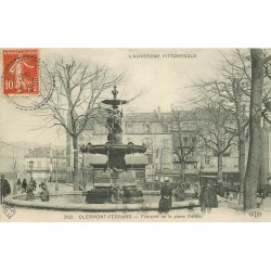 2 x cpa 63 CLERMONT-FERRAND. Fontaine Place Delille 1908 et Avenue de la Croix Morel 1916