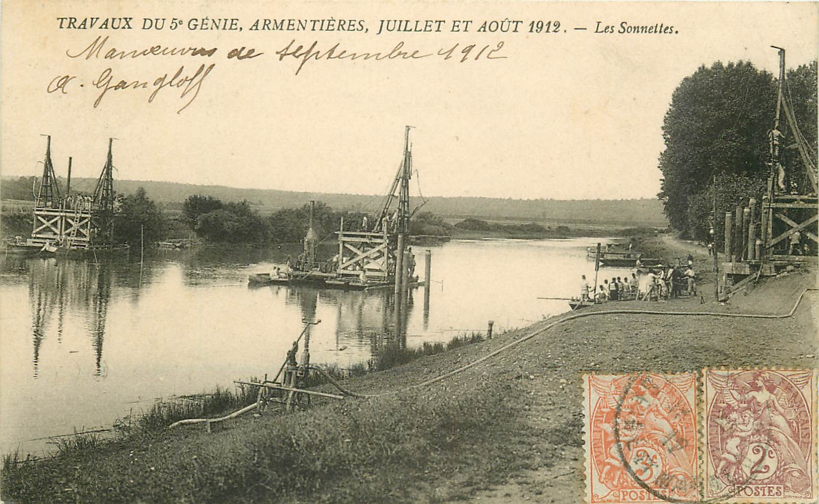 59 ARMENTIERES. Les Sonnettes création d'un Pont en bois par le 5° Génie 1912