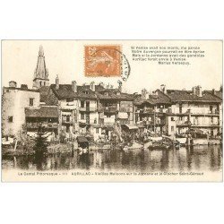 carte postale ancienne 15 AURILLAC. Maisons en bordure de la Jordanne et Clocher Saint-Géraud 1929