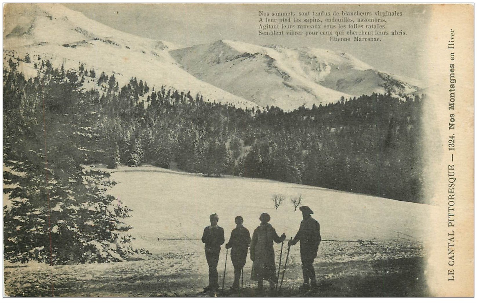 carte postale ancienne 15 AUVERGNE. Skieurs de fond dans nos Montagnes en Hiver
