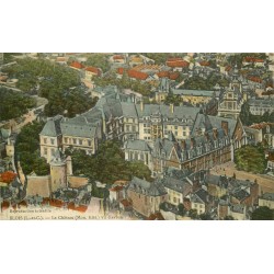 2 x Cpa 41 BLOIS. Le Château la même vu d'avion en couleur et noir & blanc