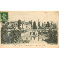 2 x Cpa 61 ARGENTAN. Pont Saint-Jacques sur l'Orne 1916 et Cour Institution Jeanne d'Arc