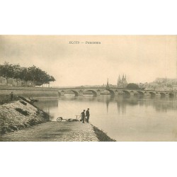 3 x cpa 41 BLOIS. Jeune Pêcheur, Lavandière, Pont et Quais 1915