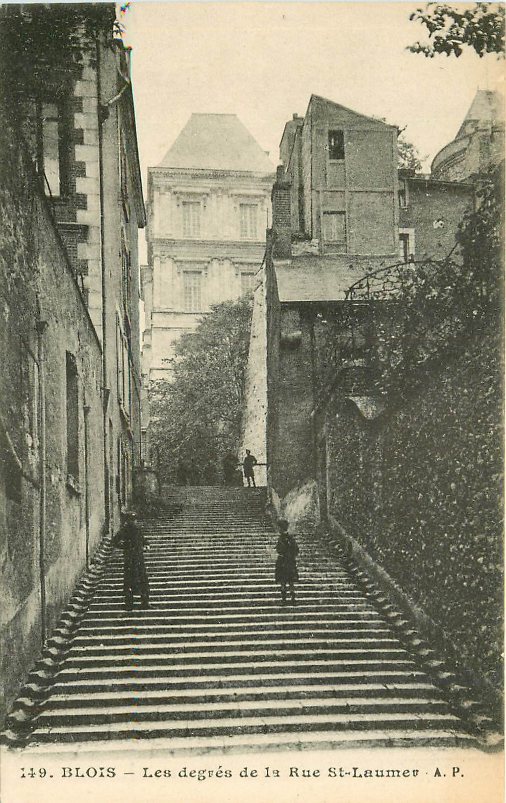 2 x cpa 41 BLOIS. Degrés rue Saint-Laumer et Eglise rue du Sermon 1927