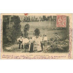 carte postale ancienne 15 MAURIAC. Battage du Blé noir 1902. Vieux métiers à la Campagne