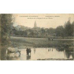 63 VARENNES-SUR-MORGE. Eglise et vaches à la Mare 1915
