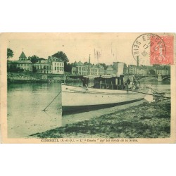 91 CORBEIL. Bateau " L'Oasis " sur les bords de la Seine 1925
