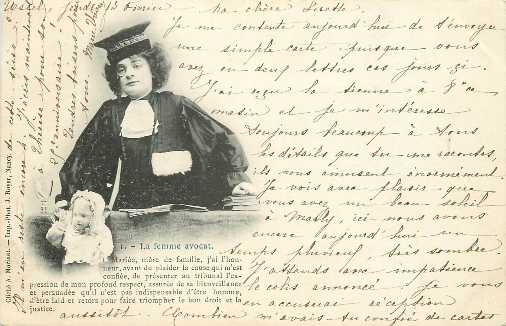 lot 5 Cpa sur les métiers de la Justice " LA FEMME AVOCAT " et sa poupée en 1902