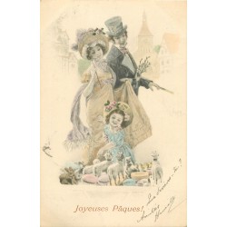 2 Cpa M. VIENNE. Joyeuses Pâques et Heureuse Année 1904