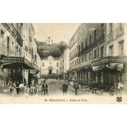 34 BEDARIEUX. Hôtel de Ville et magasin Félix Potin 1928 avec Grand Café Poujol